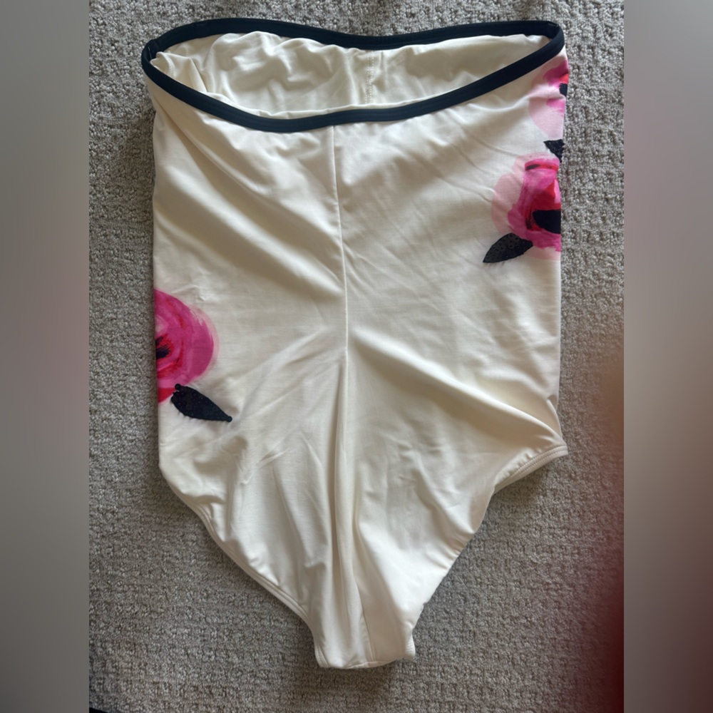 kate spade Cream and Pink Swimsuit with Black   sewn sequins.